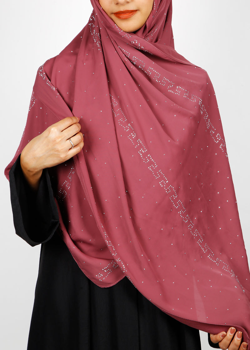 BeingMuslims Trendy Diamond Work Chiffon Hijab Rust Pack of 10