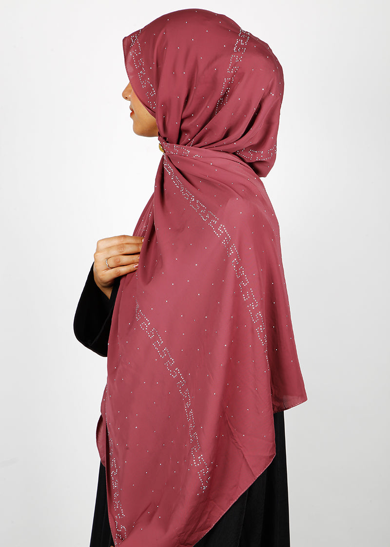 BeingMuslims Trendy Diamond Work Chiffon Hijab Rust Pack of 10