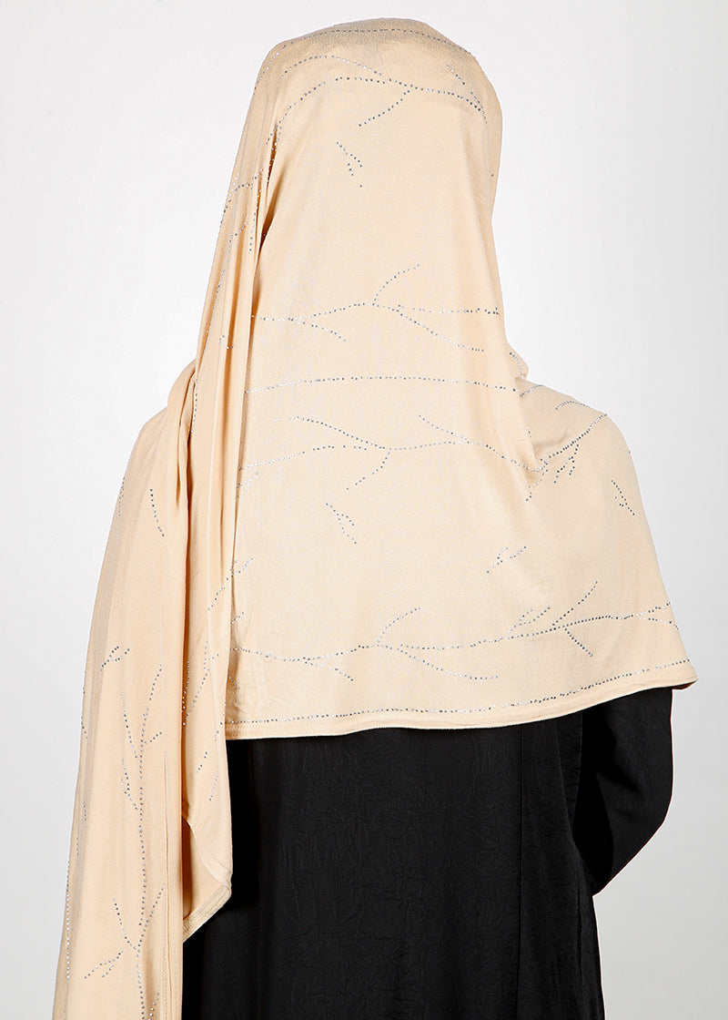 BeingMuslims Elegant Diamond Work Jersey Hijab Almond Pack of 10