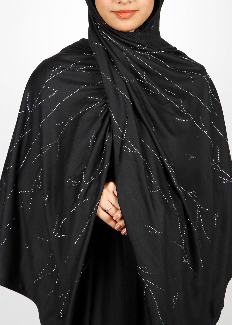 BeingMuslims Elegant Diamond Work Jersey Hijab Black Pack of 10