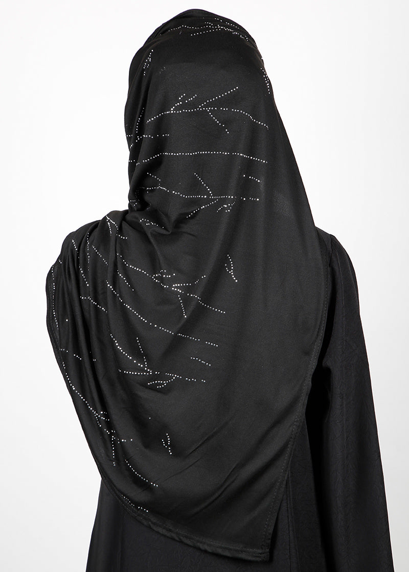 BeingMuslims Elegant Diamond Work Jersey Hijab Black Pack of 10