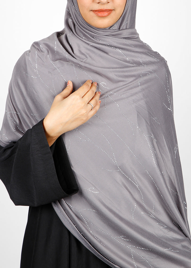 BeingMuslims Elegant Diamond Work Jersey Hijab Grey Pack of 10