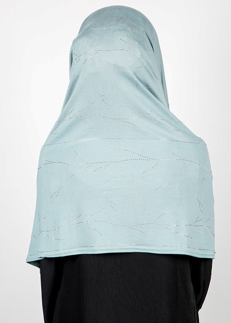 BeingMuslims Elegant Diamond Work Jersey Hijab Ice Blue Pack of 10
