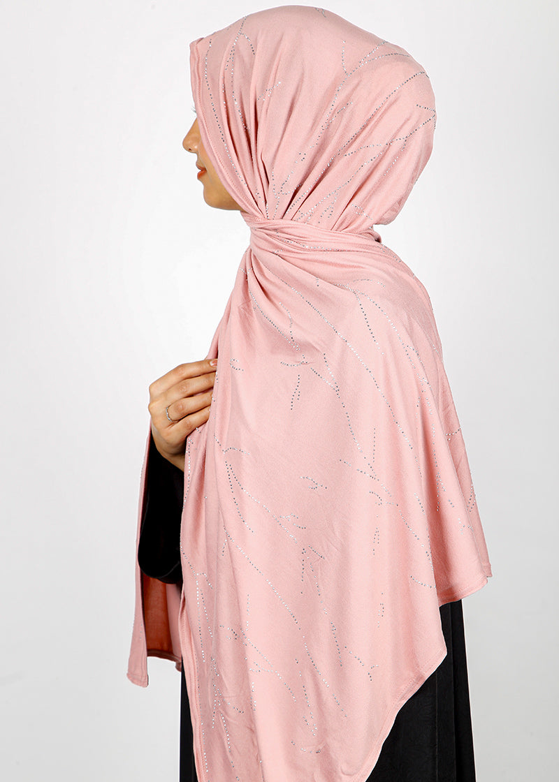 BeingMuslims Elegant Diamond Work Jersey Hijab Light Pink Pack of 10