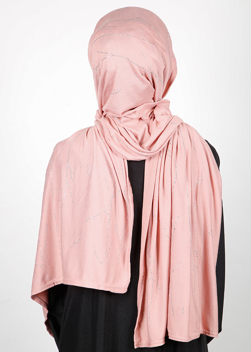 BeingMuslims Elegant Diamond Work Jersey Hijab Light Pink Pack of 10
