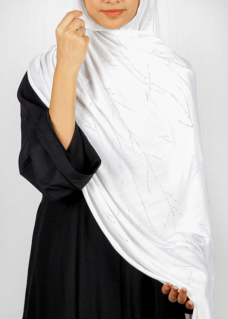 BeingMuslims Elegant Diamond Work Jersey Hijab White Pack of 10