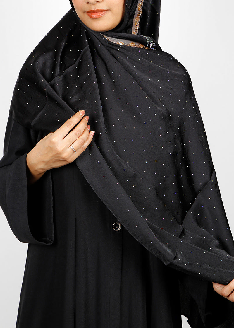 BeingMuslims Cutdana Work Bubble Satin Hijab Black Pack of 10