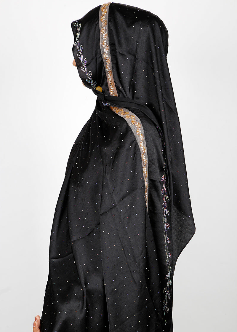 BeingMuslims Cutdana Work Bubble Satin Hijab Black Pack of 10