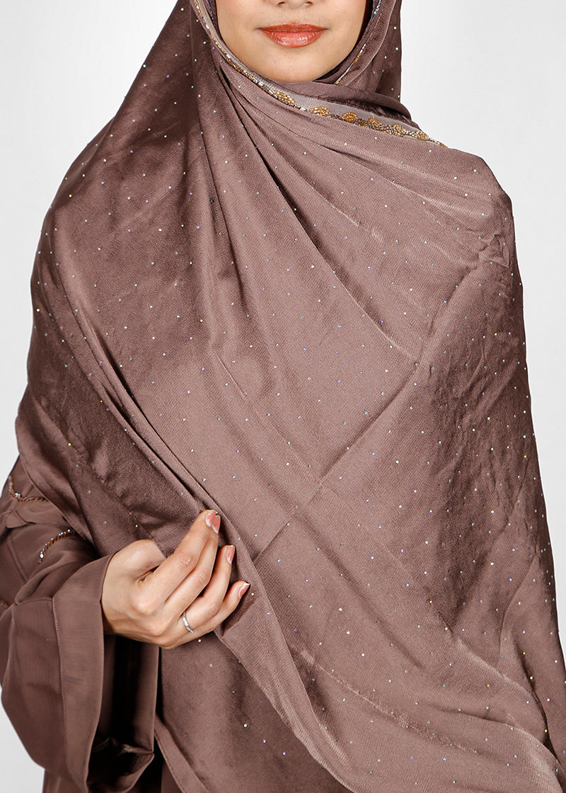 BeingMuslims Cutdana Work Bubble Satin Hijab Brown Pack of 10