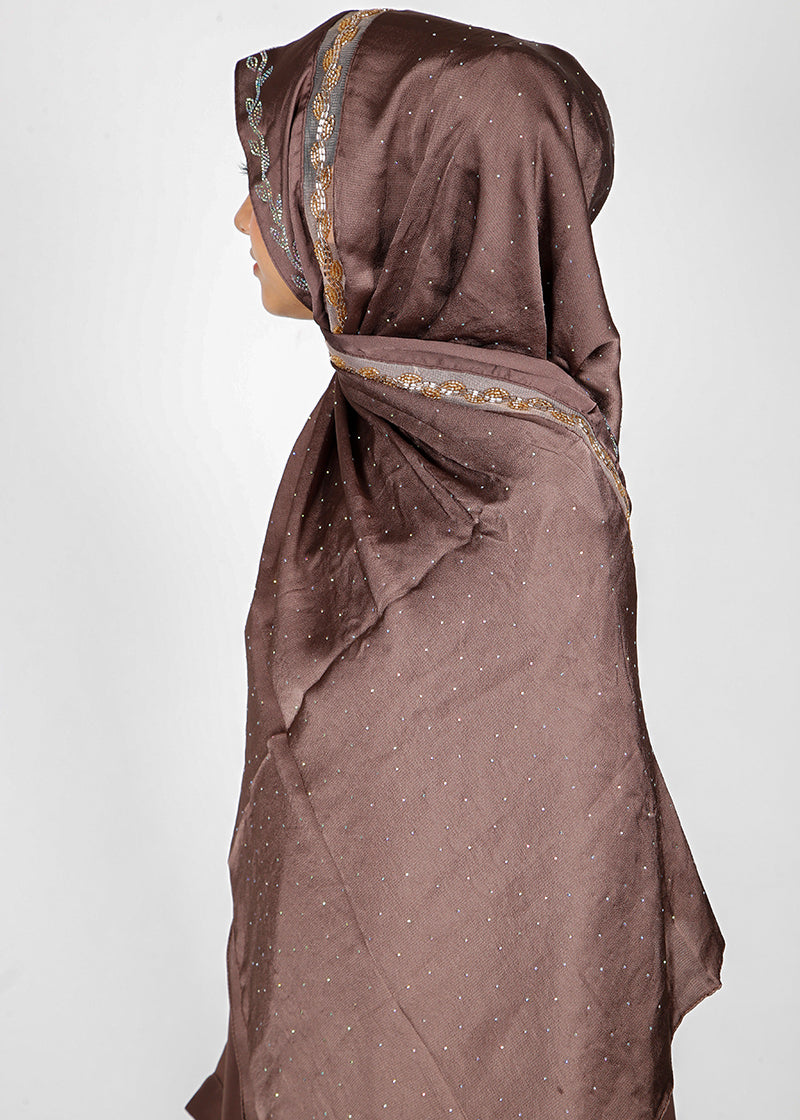 BeingMuslims Cutdana Work Bubble Satin Hijab Brown Pack of 10