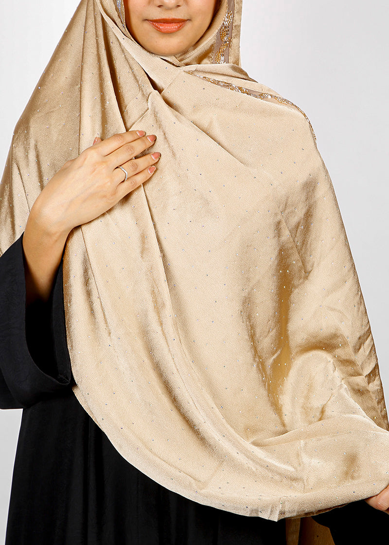 BeingMuslims Cutdana Work Bubble Satin Hijab Golden Pack of 10