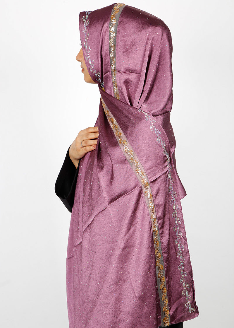 BeingMuslims Cutdana Work Bubble Satin Hijab Purple Pack of 10
