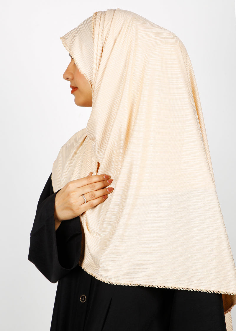 BeingMuslims Textured Gleaming Hijab Ivory Pack of 10