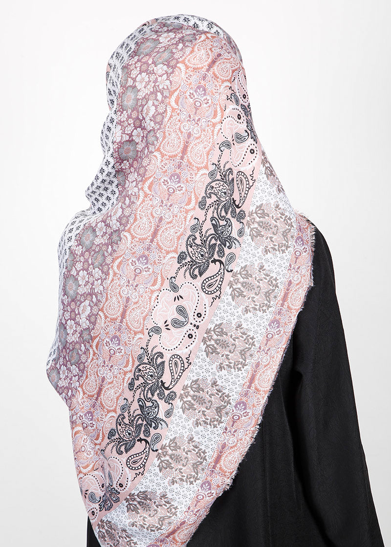 BeingMuslims Paisley Design Printed Soft Viscose Hijab Soft Pink Pack of 10