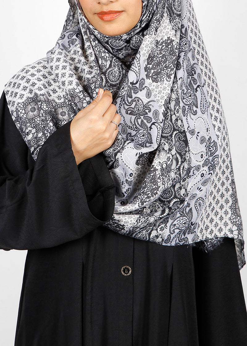 BeingMuslims Paisley Design Printed Soft Viscose Hijab Grey Pack of 10