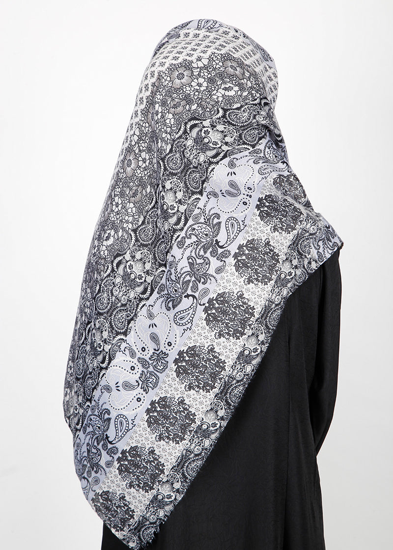 BeingMuslims Paisley Design Printed Soft Viscose Hijab Grey Pack of 10