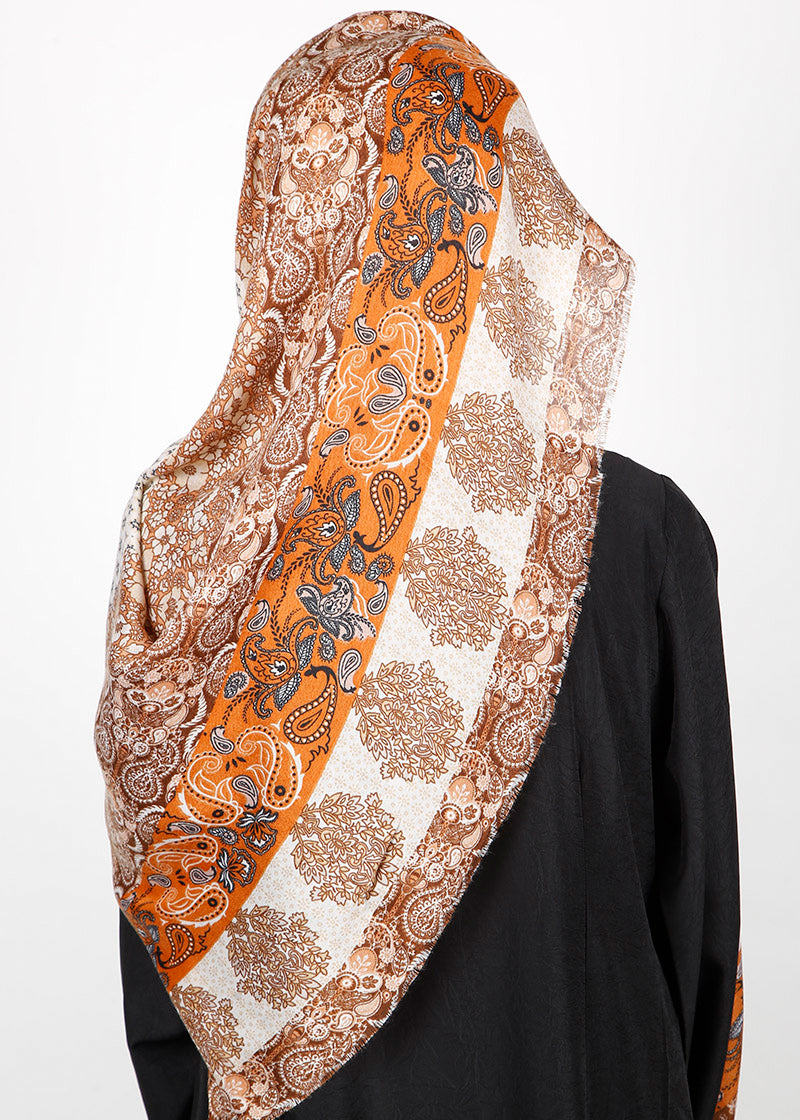 BeingMuslims Paisley Design Printed Soft Viscose Hijab Orange Pack of 10