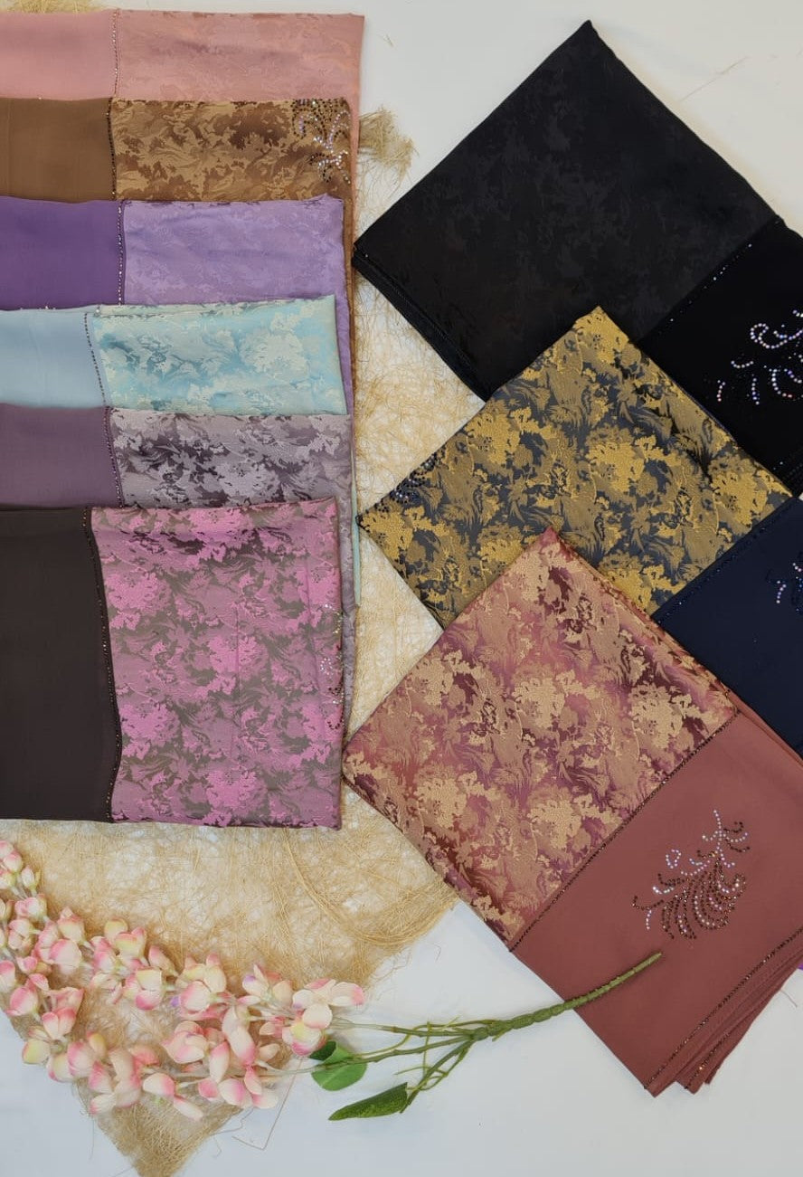 BeingMuslims Luxurious Floral Foil Print Design Georgette Hijab Pack of 10
