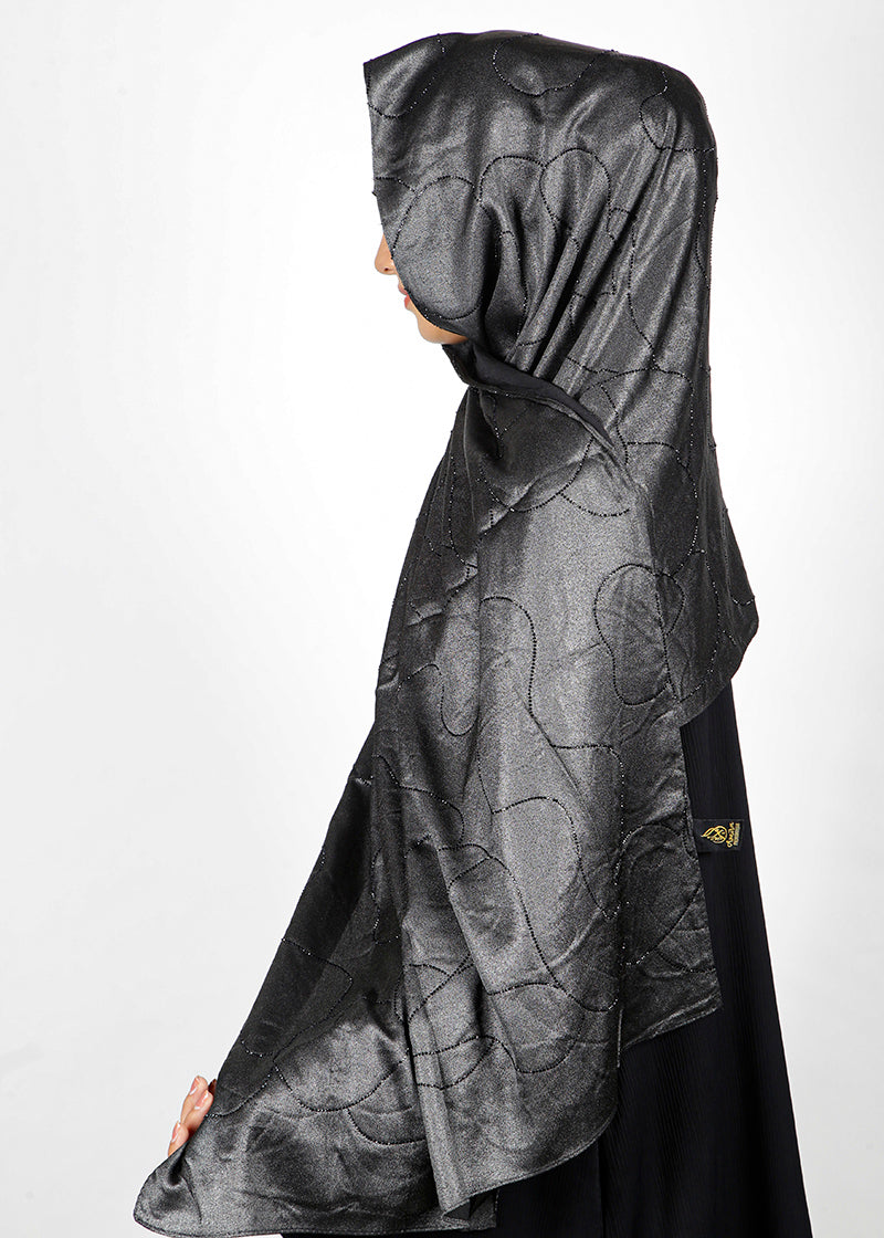 BeingMuslims Swarovski Work Satin Hijab Black Pack of 10