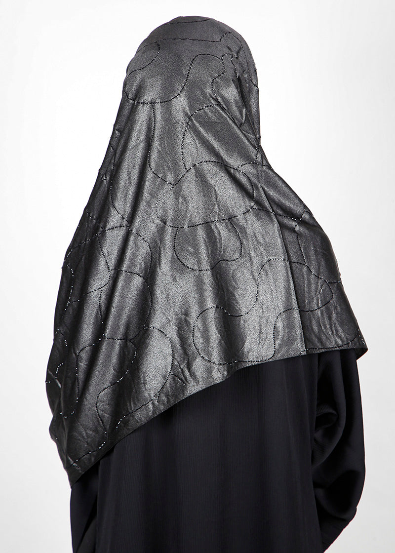 BeingMuslims Swarovski Work Satin Hijab Black Pack of 10