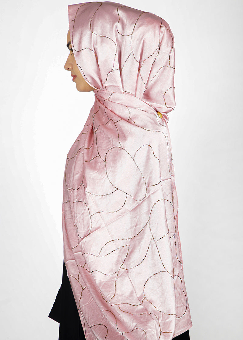 BeingMuslims Swarovski Work Satin Hijab Blush pink Pack of 10