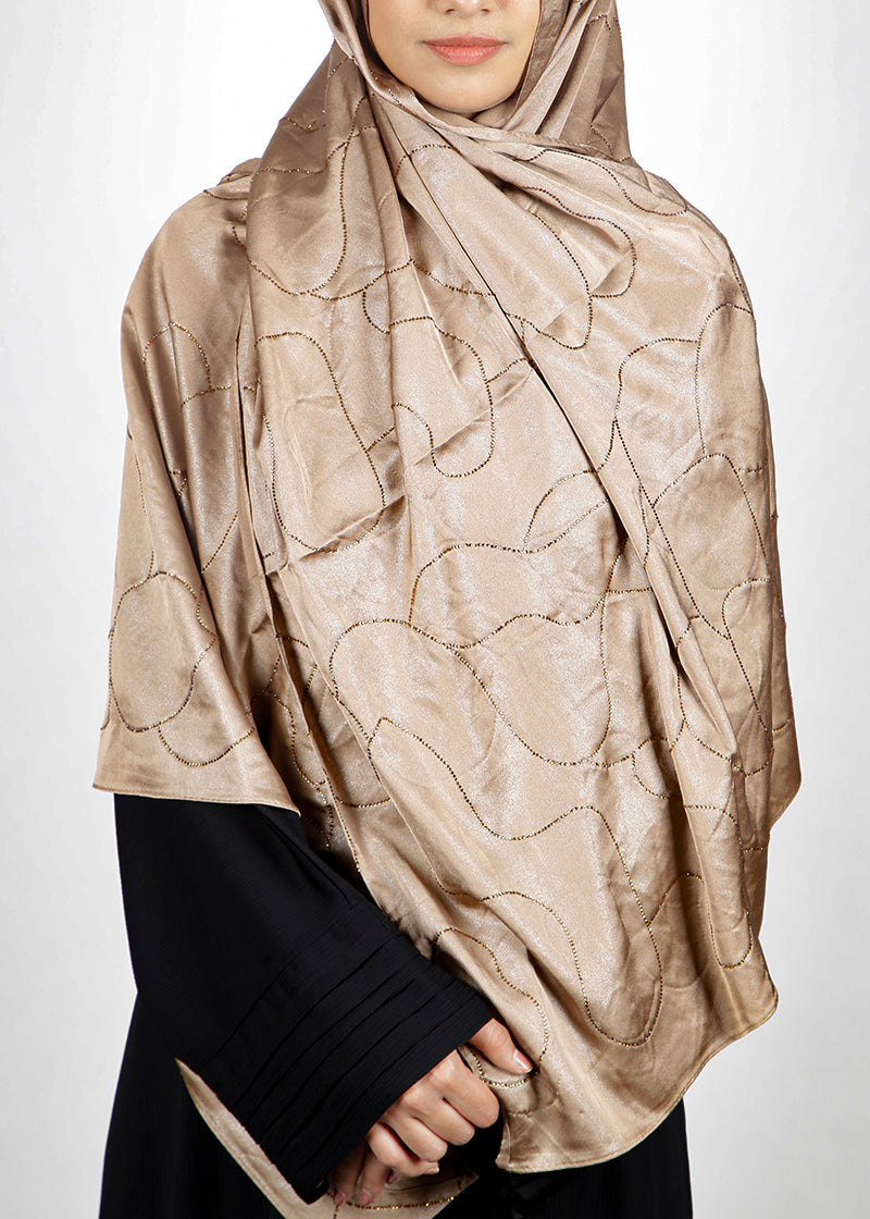 BeingMuslims Swarovski Work Satin Hijab Bronze Pack of 10