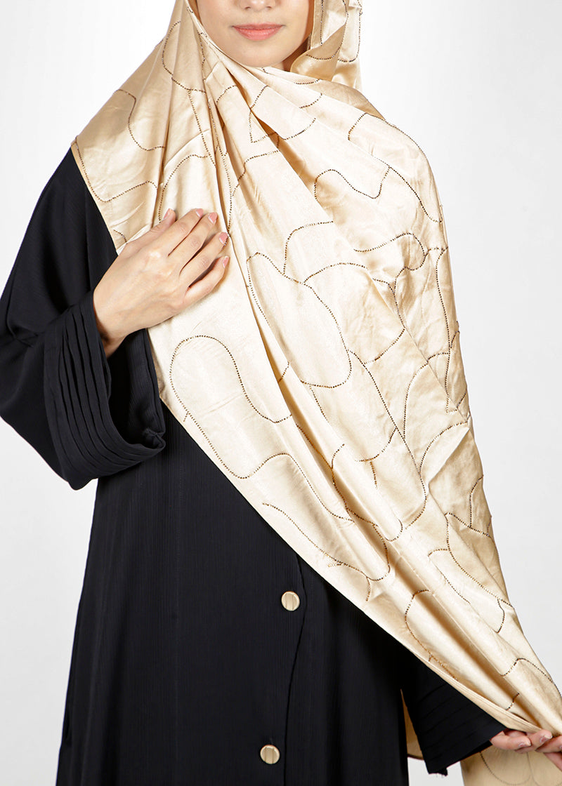 BeingMuslims Swarovski Work Satin Hijab Golden Pack of 10