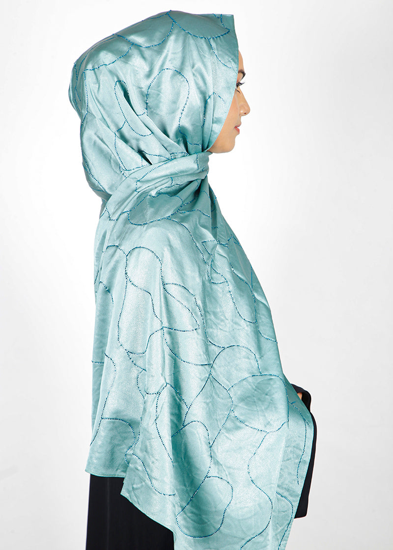 BeingMuslims Swarovski Work Satin Hijab Light Blue Pack of 10