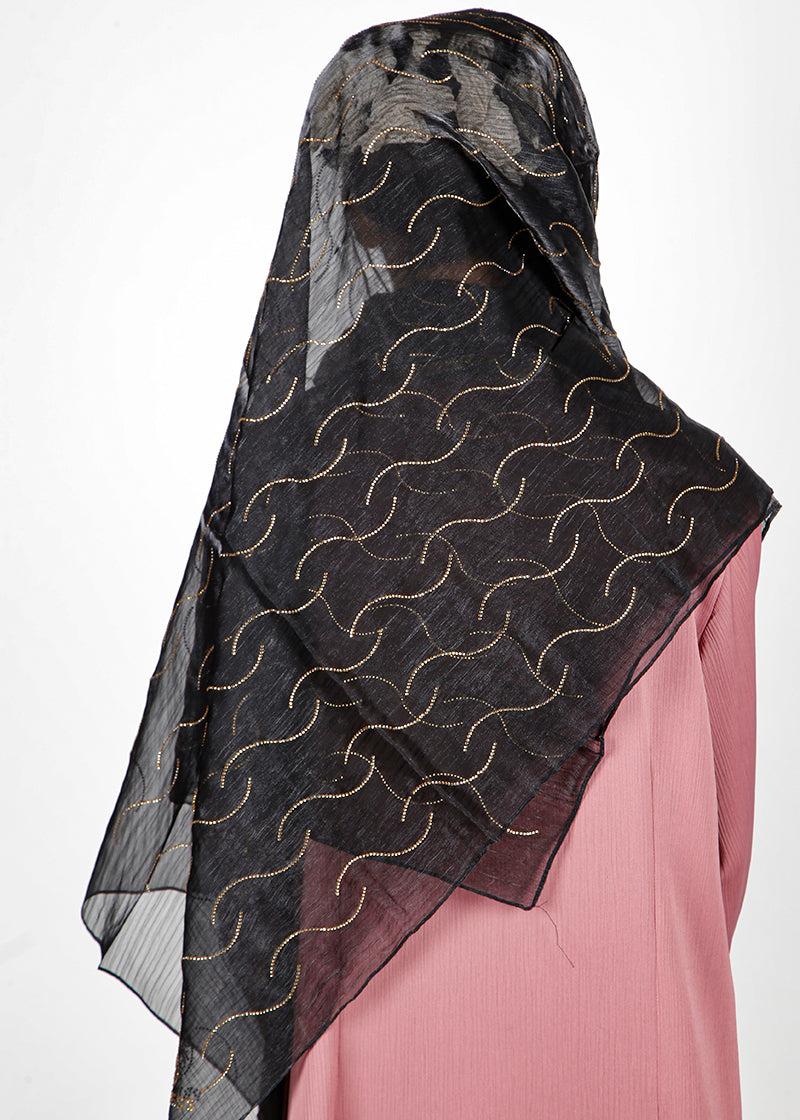 BeingMuslims Swarovski Work Organza Luxury Hijab Black Pack of 10