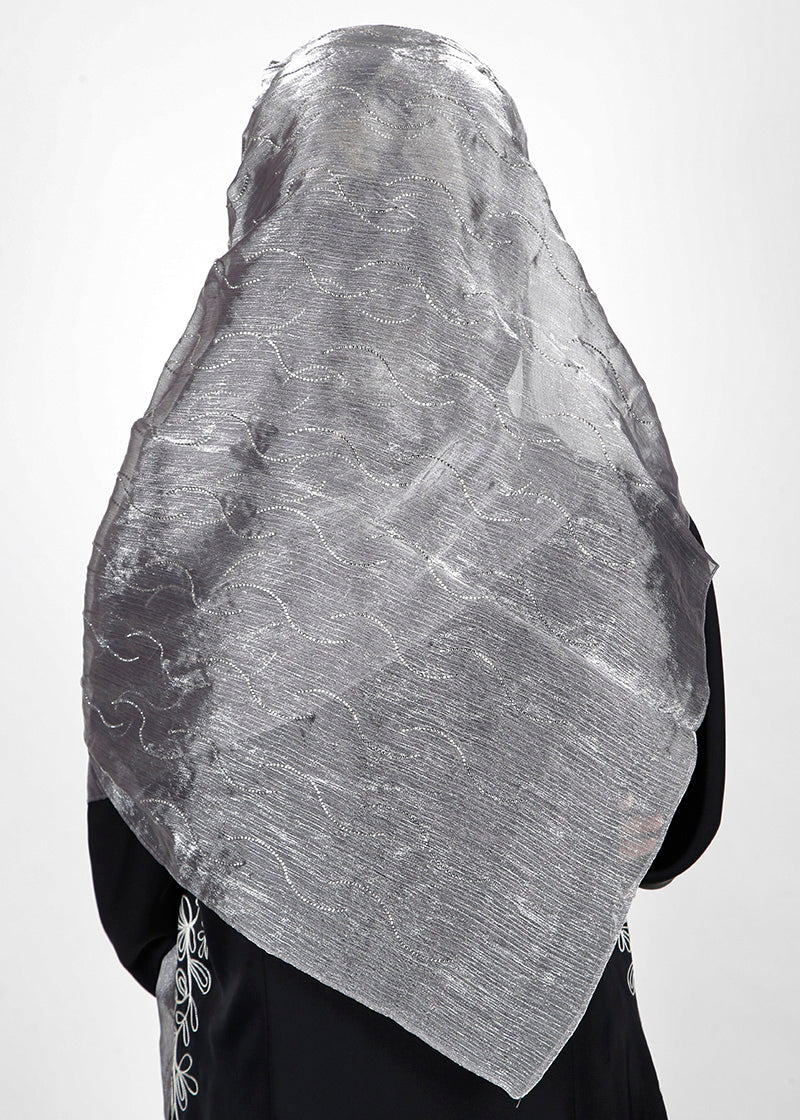 BeingMuslims Swarovski Work Organza Luxury Hijab Grey Pack of 10