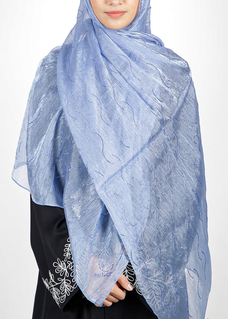 BeingMuslims Swarovski Work Organza Luxury Hijab Light Blue Pack of 10