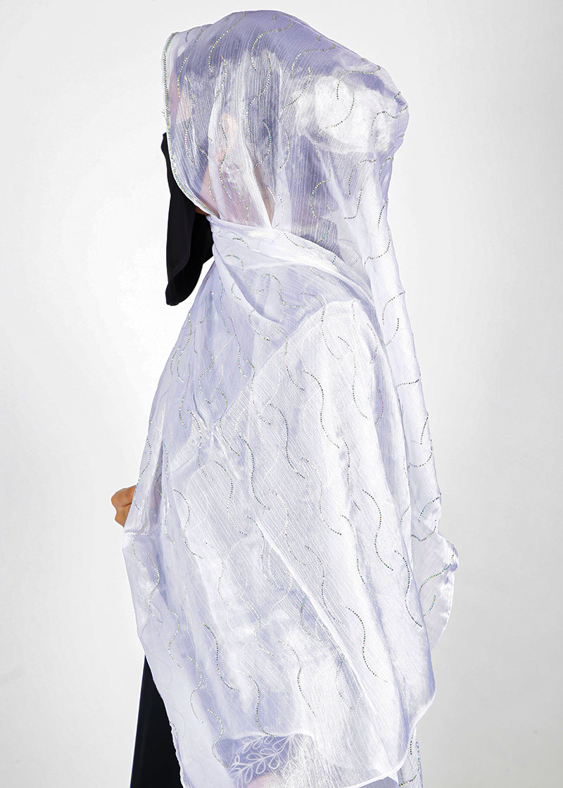 BeingMuslims Swarovski Work Organza Luxury Hijab White Pack of 10