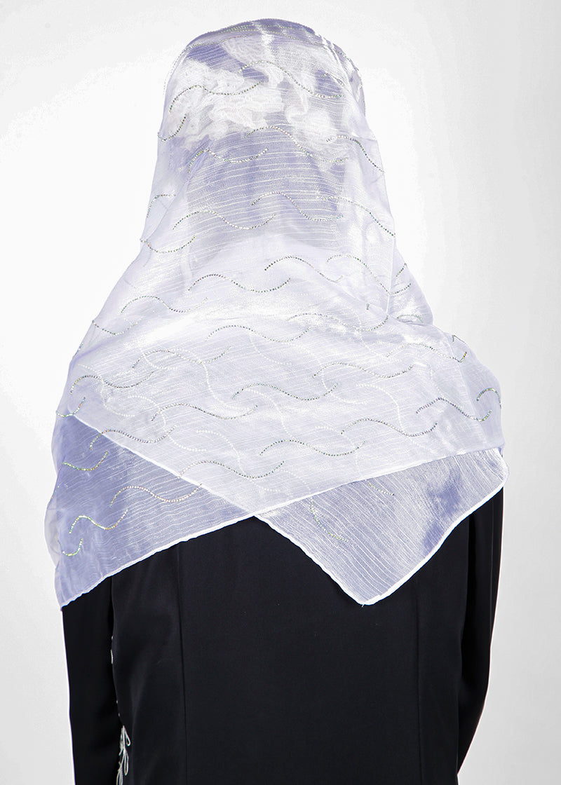 BeingMuslims Swarovski Work Organza Luxury Hijab White Pack of 10
