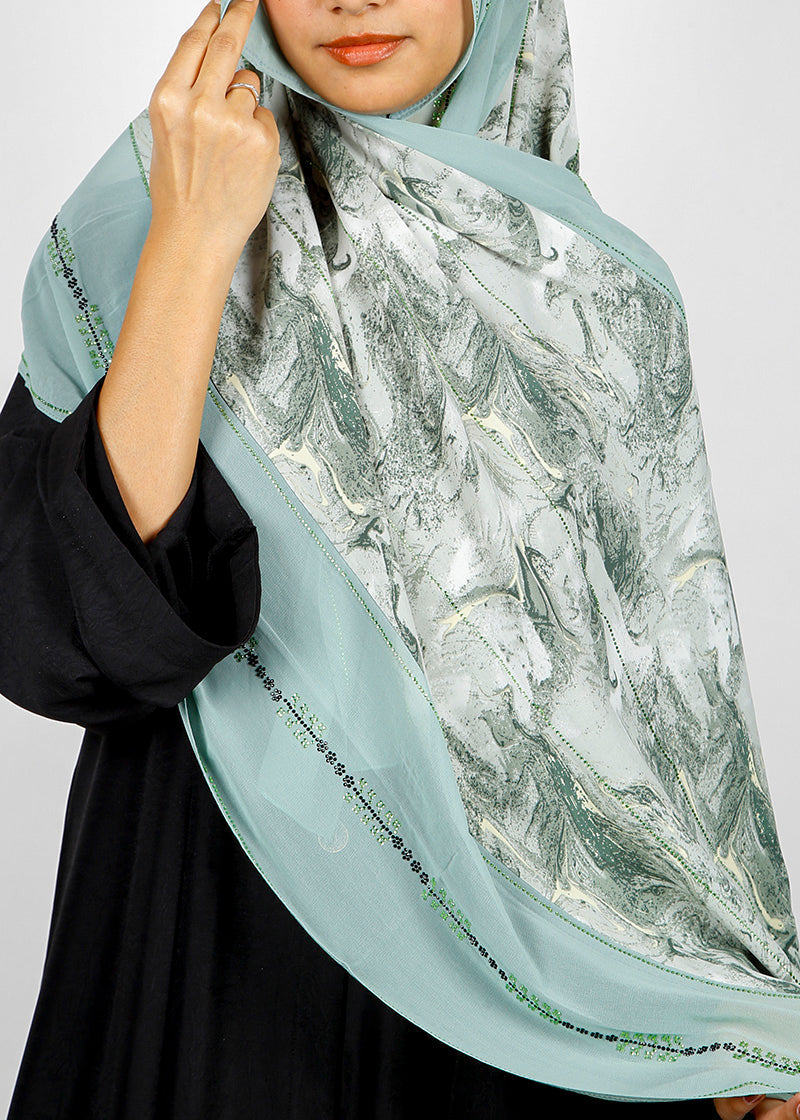 BeingMuslims Marble Print SeaFoam Satin Luxury Hijab Green Pack of 10
