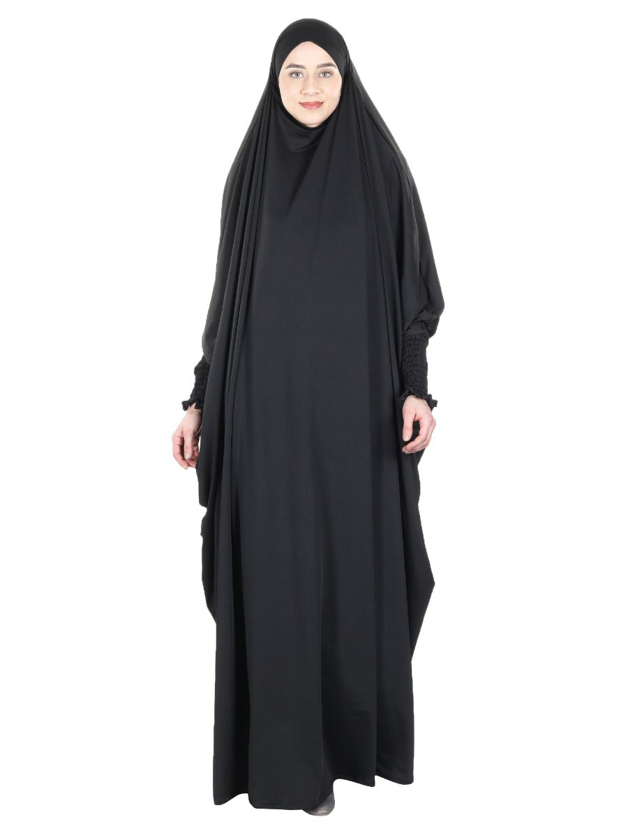 Smooth Black Jersey Full Body Jilbab Prayer Set Black