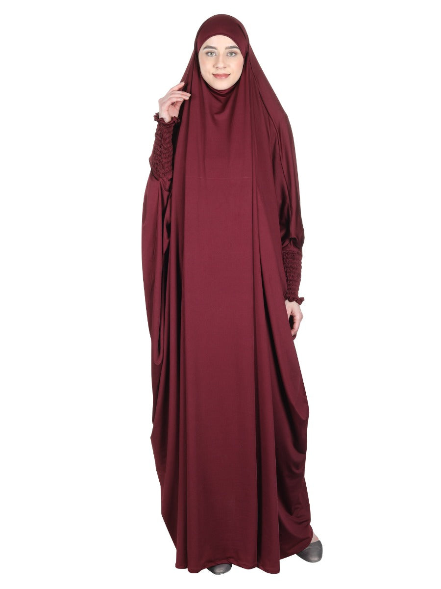 Smooth Maroon Jersey Full Body Jilbab Prayer Set Maroon