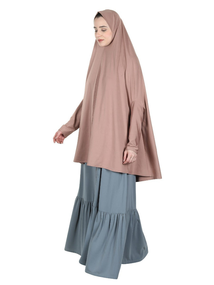Stylish Brown Khimar with sleeves Brown