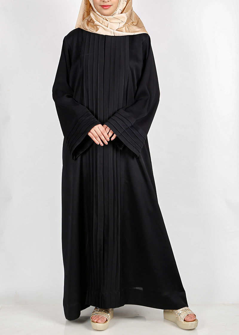 BeingMuslims Cascade Pleated Elegant Abaya Black