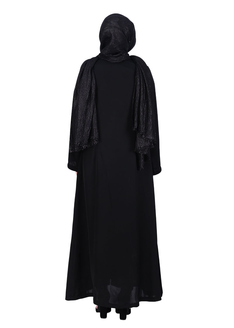 Being Muslims Intricate Embroidery Qatari Nida Abaya Black