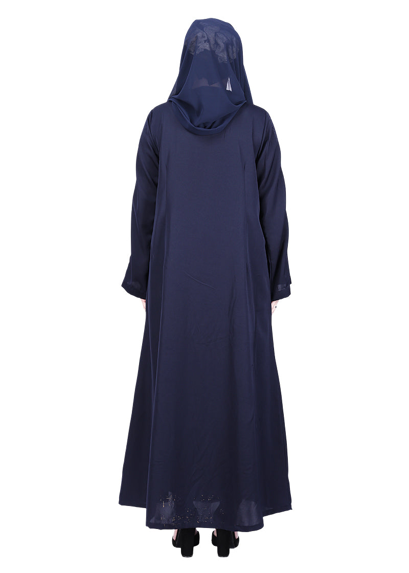 Being Muslims Intricate Embroidery Qatari Nida Abaya Navy Blue