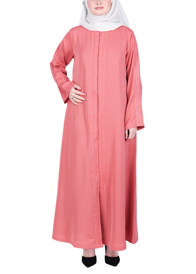 Being Muslims Intricate Embroidery Qatari Nida Abaya Peach