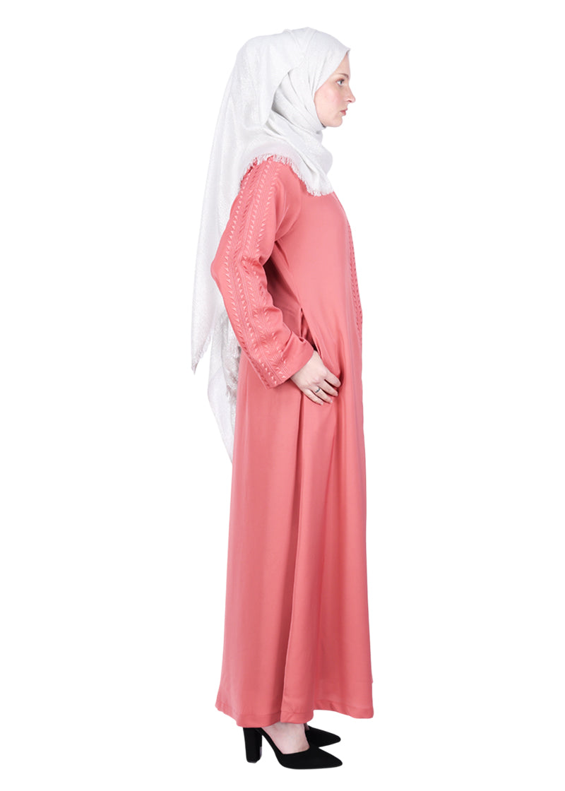 Being Muslims Intricate Embroidery Qatari Nida Abaya Peach