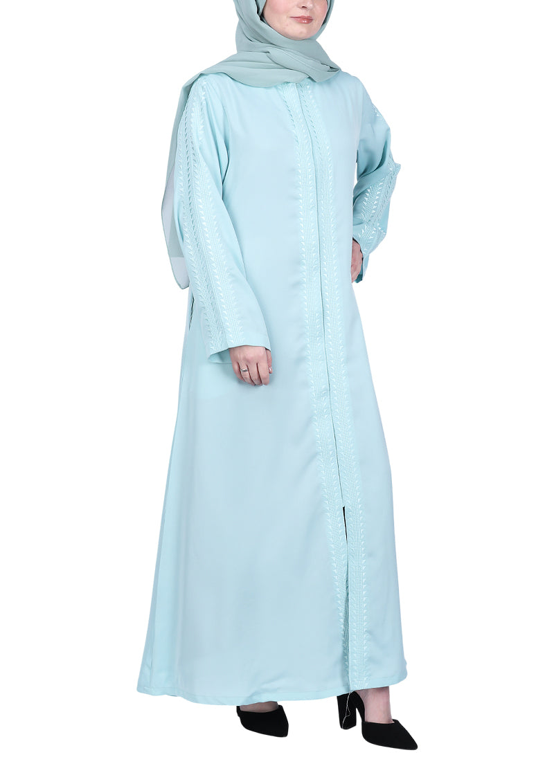 Being Muslims Intricate Embroidery Qatari Nida Abaya Sea Green