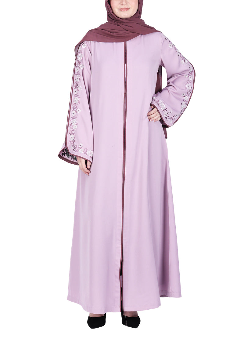 Being Muslims Contrast Sleeve Embroidery Qatari Nida Abaya Light Purple