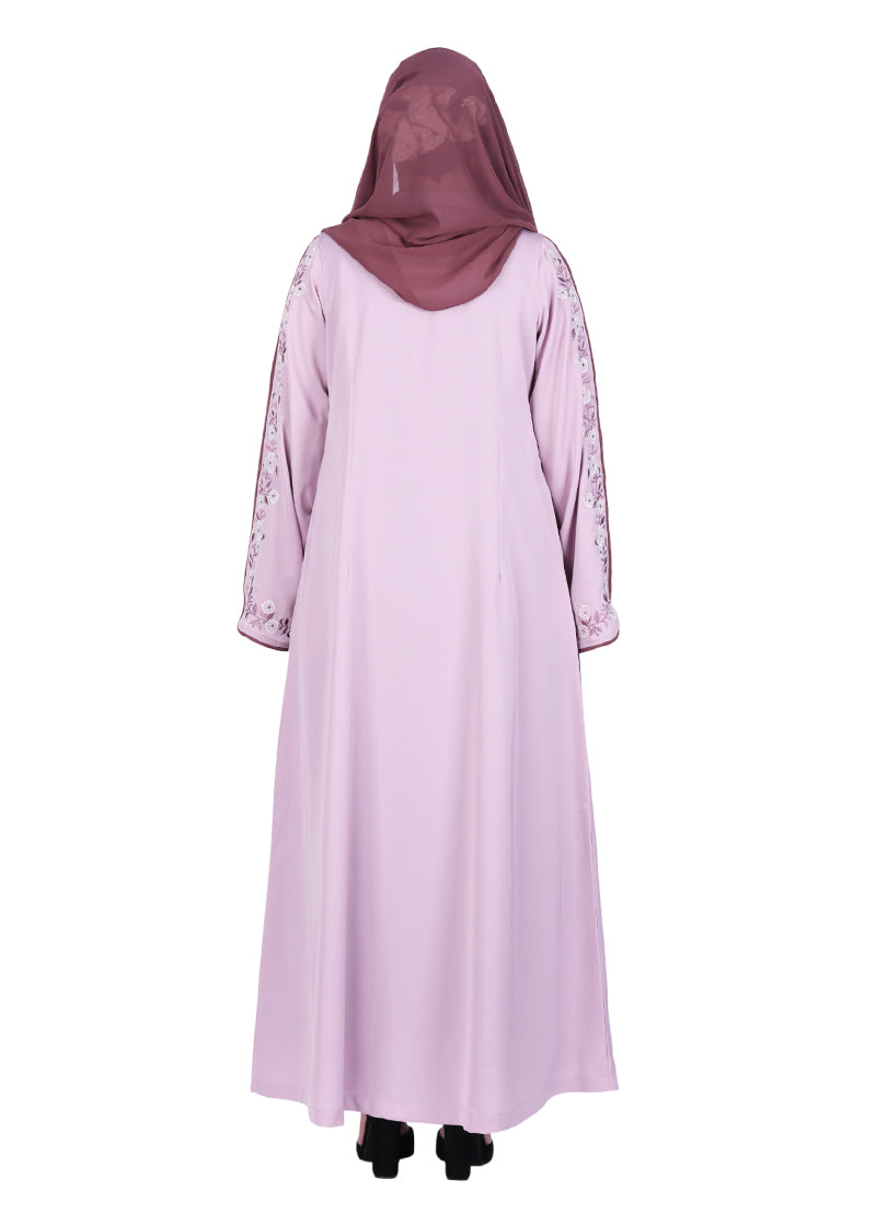 Being Muslims Contrast Sleeve Embroidery Qatari Nida Abaya Light Purple