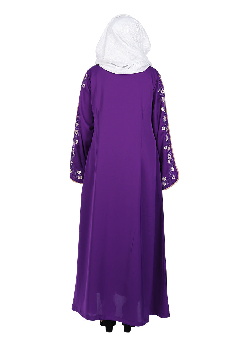 Being Muslims Contrast Sleeve Embroidery Qatari Nida Abaya Purple