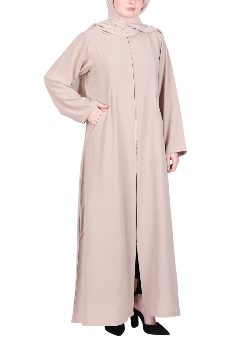 Being Muslims Sleek Abaya with Zipper and Pockets Beige