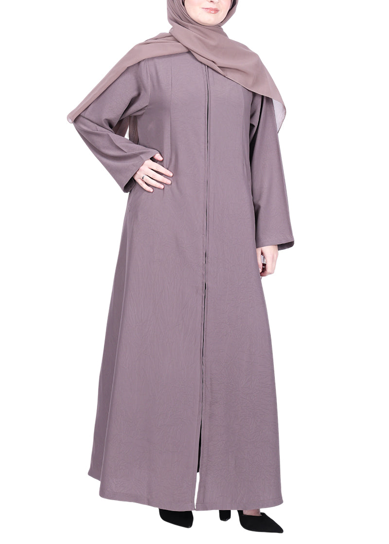 Being Muslims Sleek Abaya with Zipper and Pockets Dull Purple