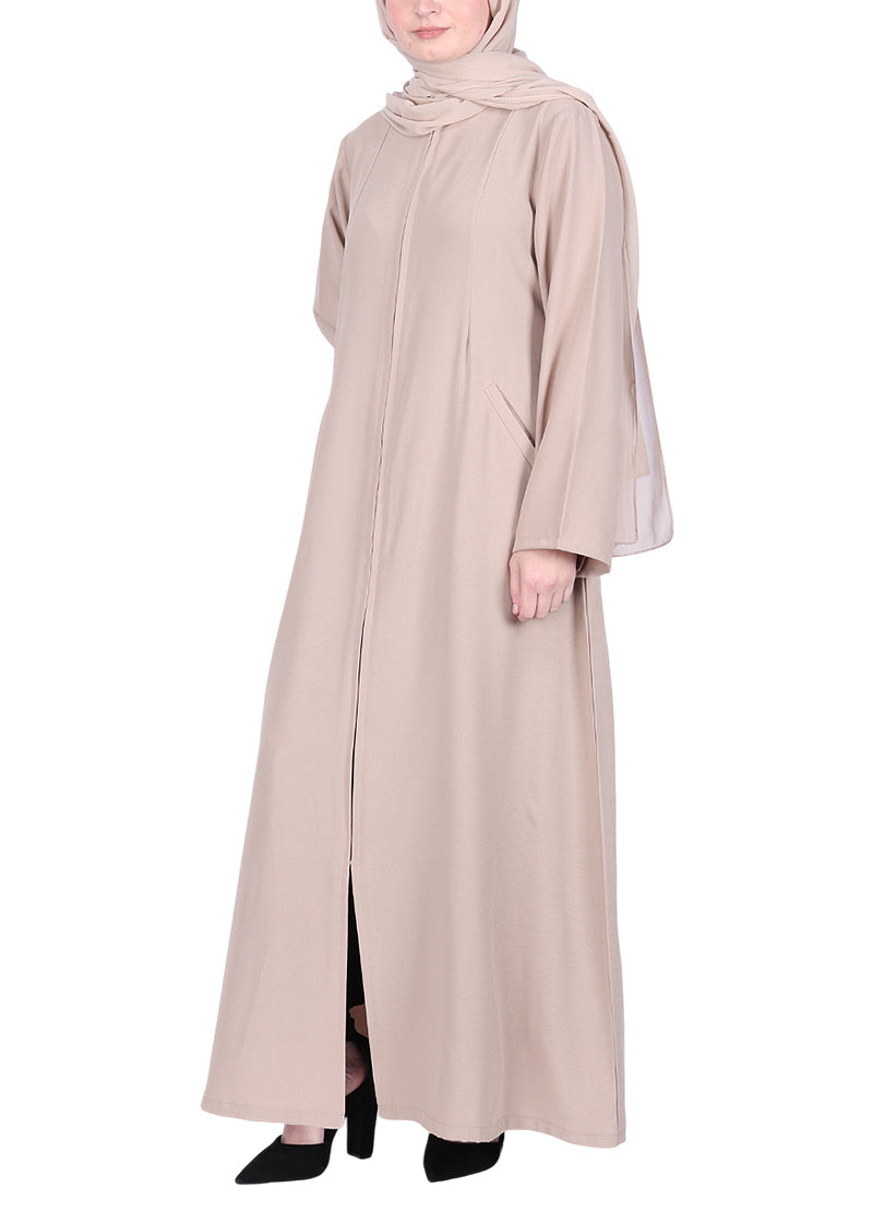 Being Muslims Sleek Abaya with Zipper and Pockets Beige