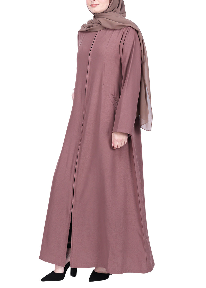Being Muslims Sleek Abaya with Zipper and Pockets Burnish Brown